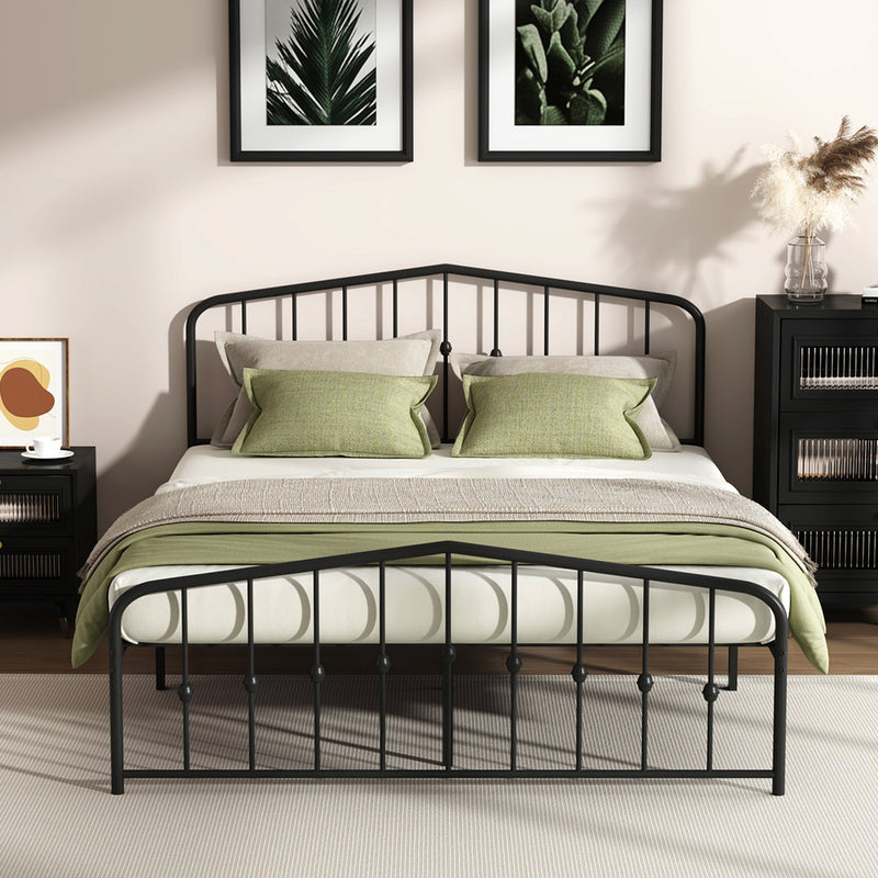 Oikiture Double Metal Bed Frame with Headboard Footboard Black