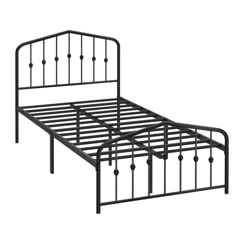 Oikiture King Single Metal Bed Frame Headboard Footboard Black