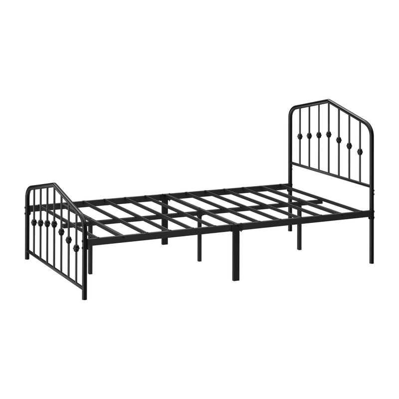 Oikiture King Single Metal Bed Frame Headboard Footboard Black