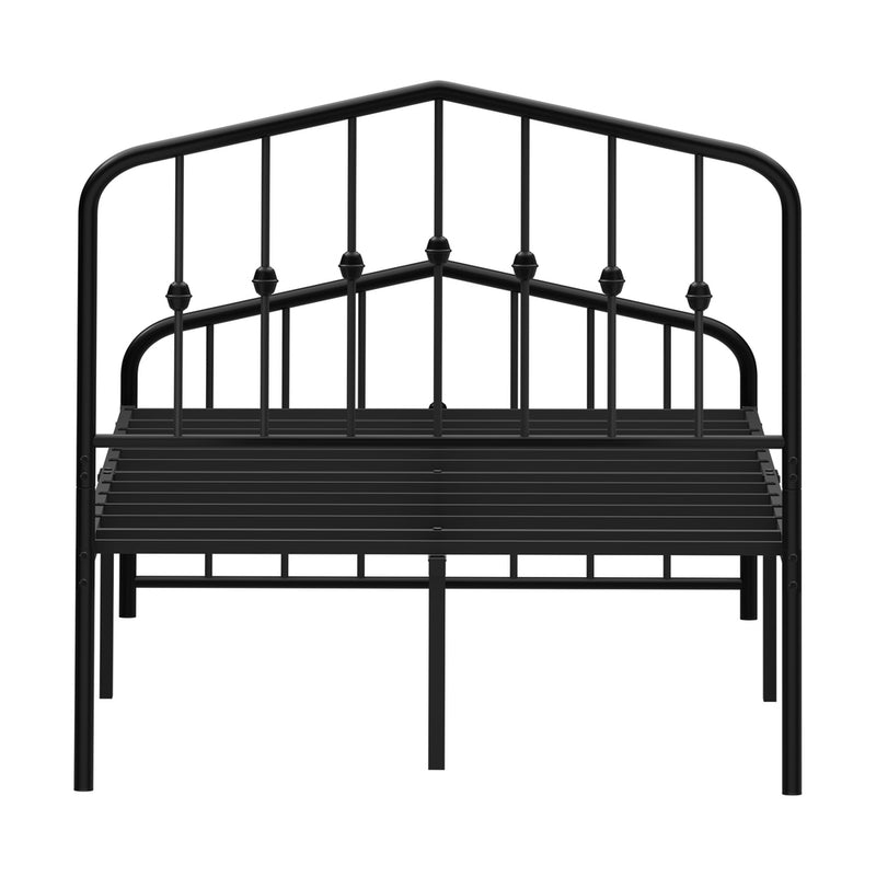 Oikiture King Single Metal Bed Frame Headboard Footboard Black