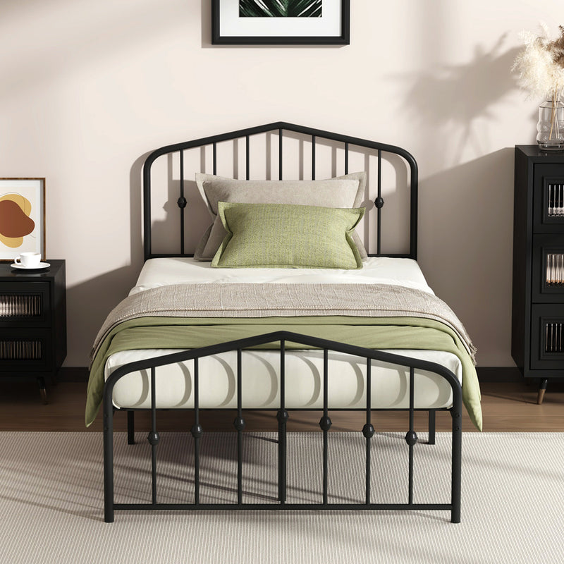 Oikiture King Single Metal Bed Frame Headboard Footboard Black