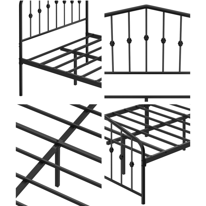 Oikiture King Single Metal Bed Frame Headboard Footboard Black