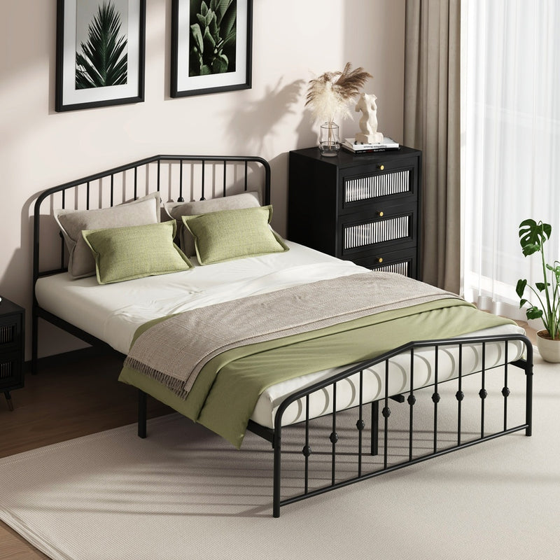 Oikiture Queen Metal Bed Frame with Headboard Footboard Black