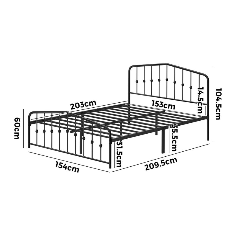 Oikiture Queen Metal Bed Frame with Headboard Footboard Black