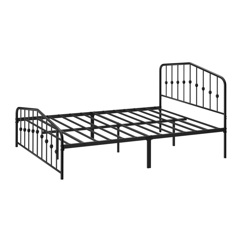Oikiture Queen Metal Bed Frame with Headboard Footboard Black