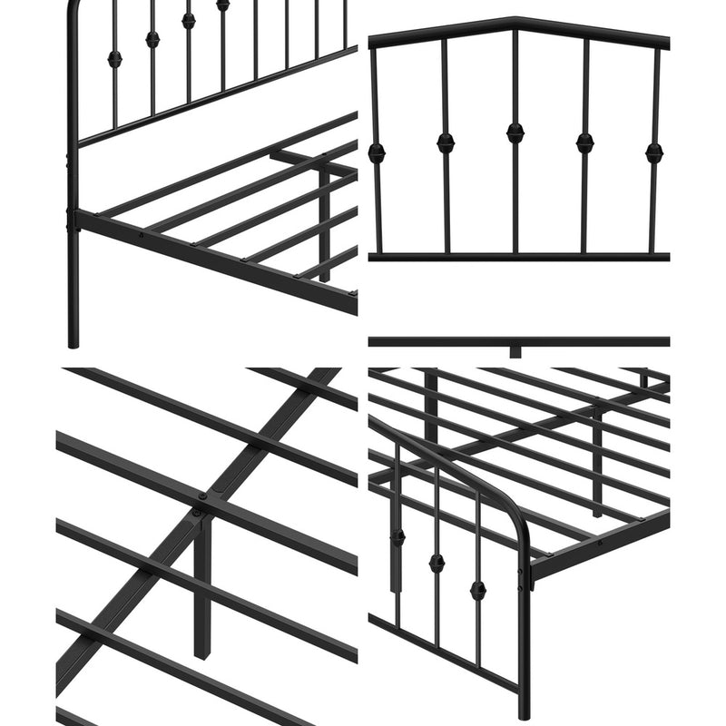 Oikiture Queen Metal Bed Frame with Headboard Footboard Black