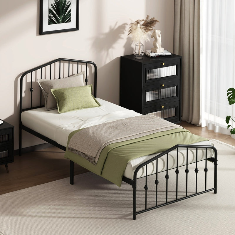 Oikiture Single Metal Bed Frame with Headboard & Footboard Black