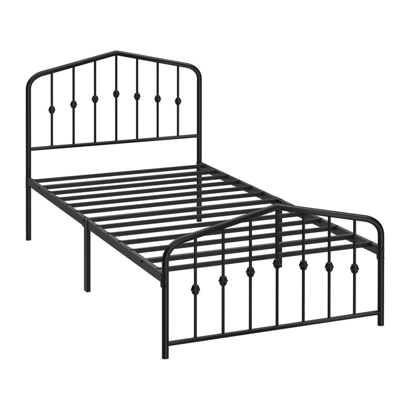 Oikiture Single Metal Bed Frame with Headboard & Footboard Black