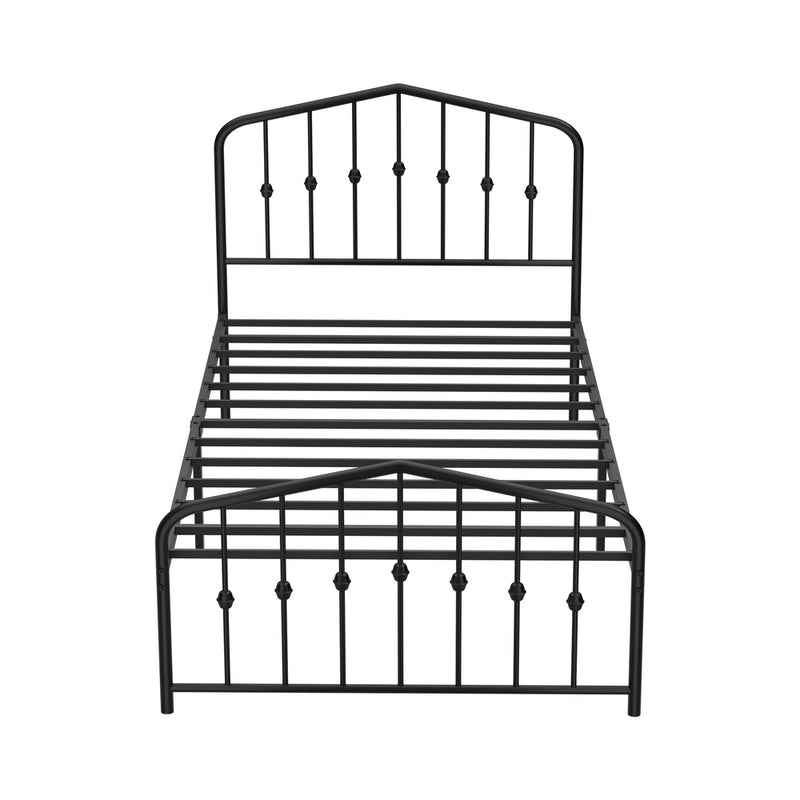 Oikiture Single Metal Bed Frame with Headboard & Footboard Black