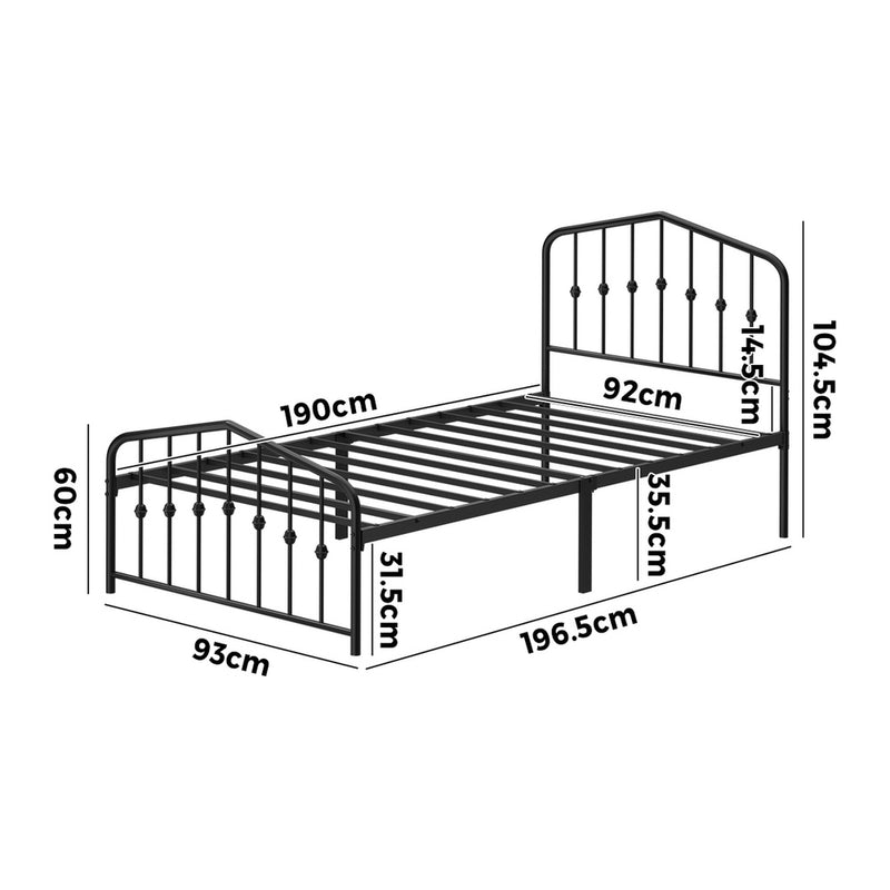Oikiture Single Metal Bed Frame with Headboard & Footboard Black