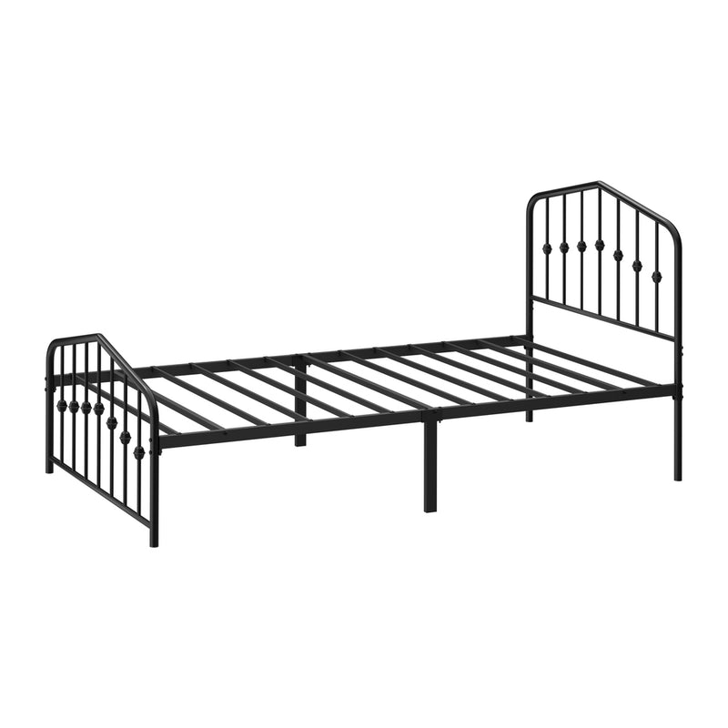 Oikiture Single Metal Bed Frame with Headboard & Footboard Black