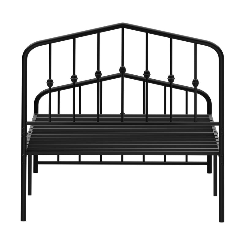 Oikiture Single Metal Bed Frame with Headboard & Footboard Black