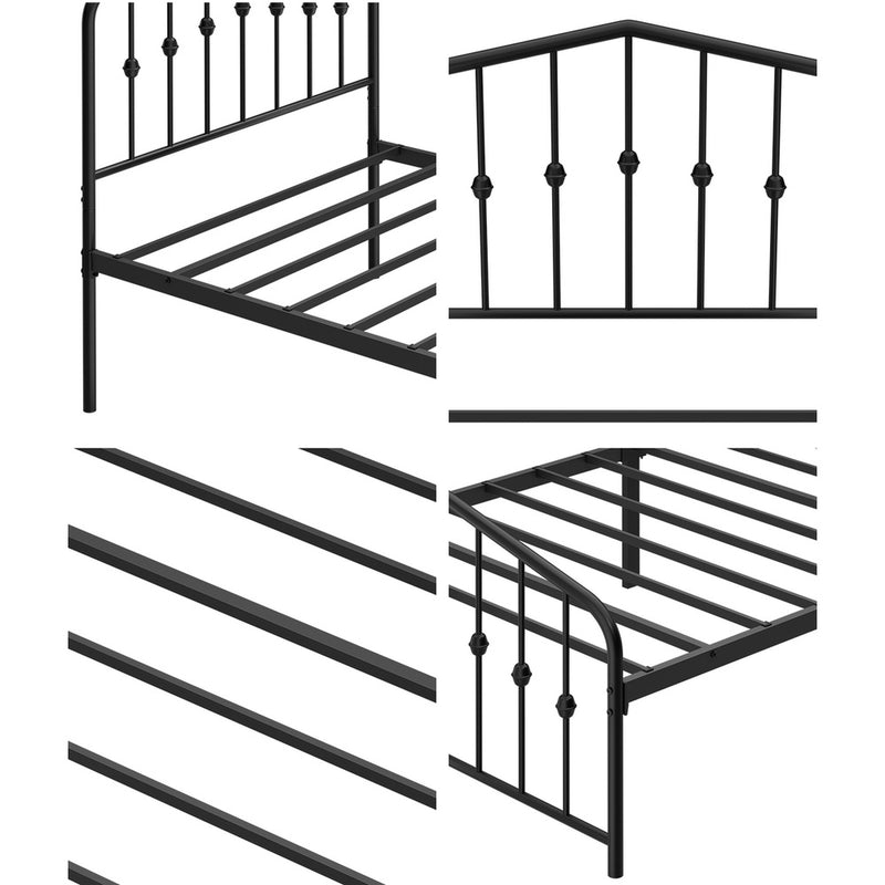 Oikiture Single Metal Bed Frame with Headboard & Footboard Black