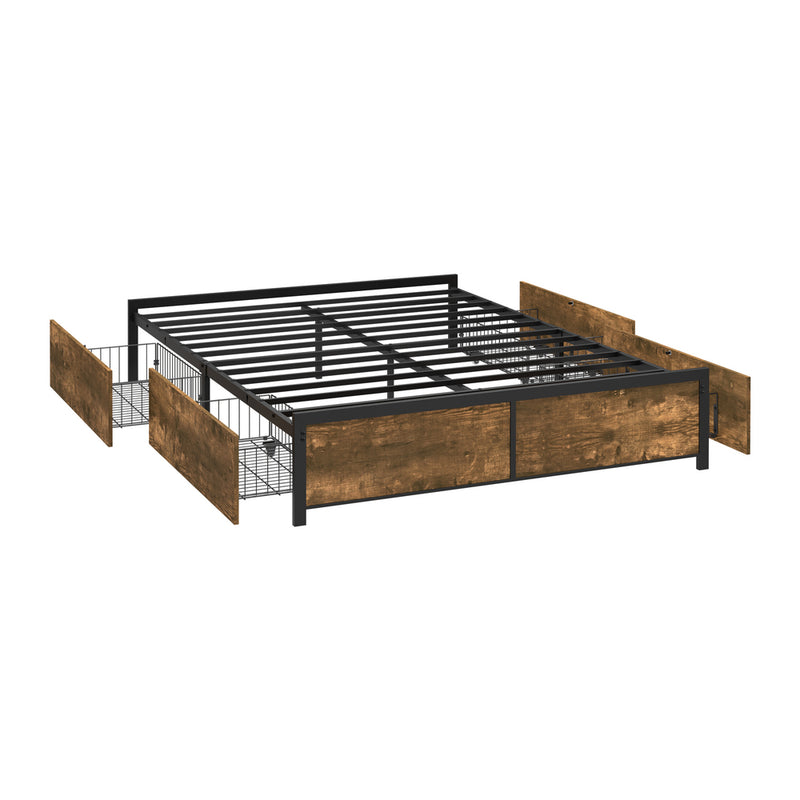 Oikiture Double Metal Bed Frame with 4 Storage Drawers