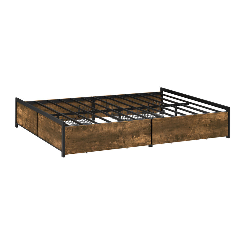 Oikiture Double Metal Bed Frame with 4 Storage Drawers