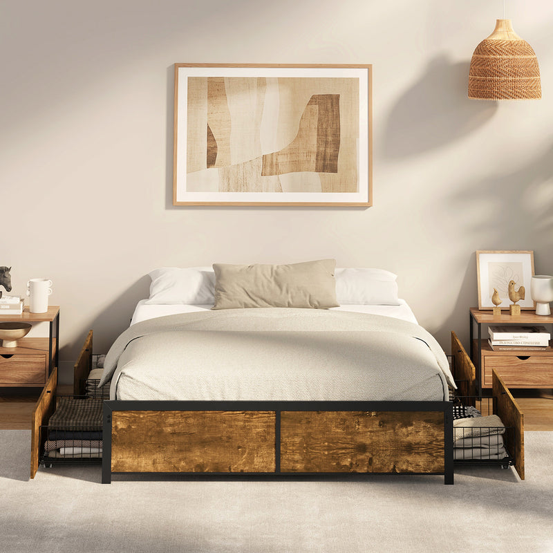 Oikiture Double Metal Bed Frame with 4 Storage Drawers