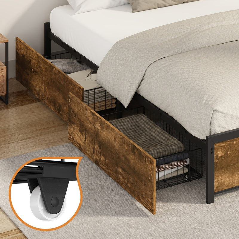 Oikiture Double Metal Bed Frame with 4 Storage Drawers
