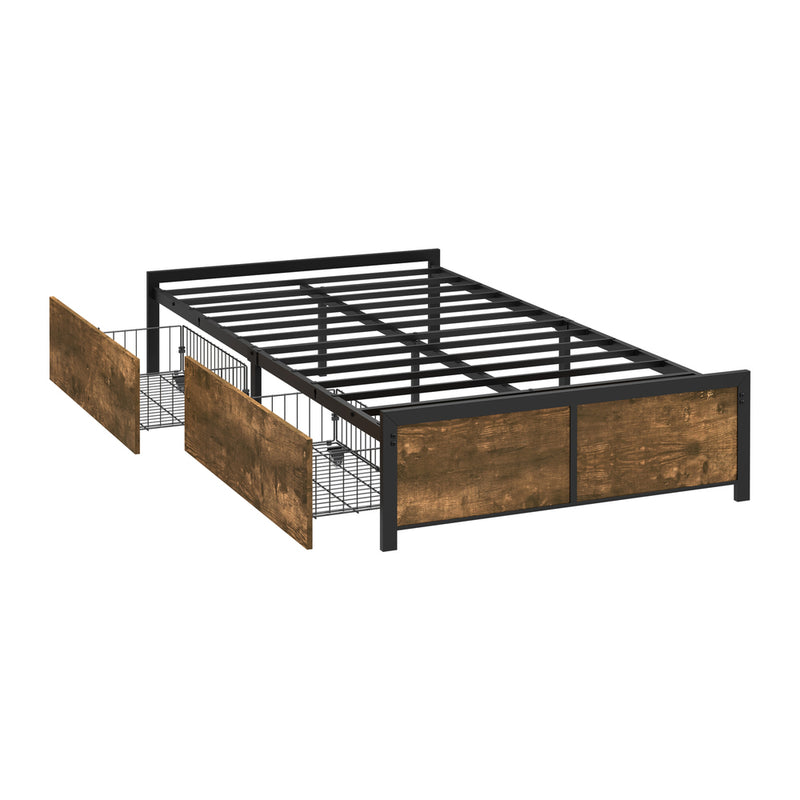 Oikiture King Single Metal Bed Frame with 2 Storage Drawers