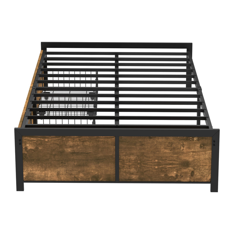 Oikiture King Single Metal Bed Frame with 2 Storage Drawers
