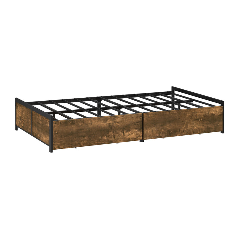 Oikiture King Single Metal Bed Frame with 2 Storage Drawers
