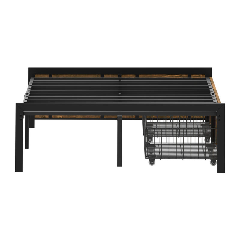 Oikiture King Single Metal Bed Frame with 2 Storage Drawers