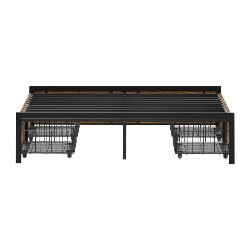 Oikiture Queen Metal Bed Frame with 4 Storage Drawers