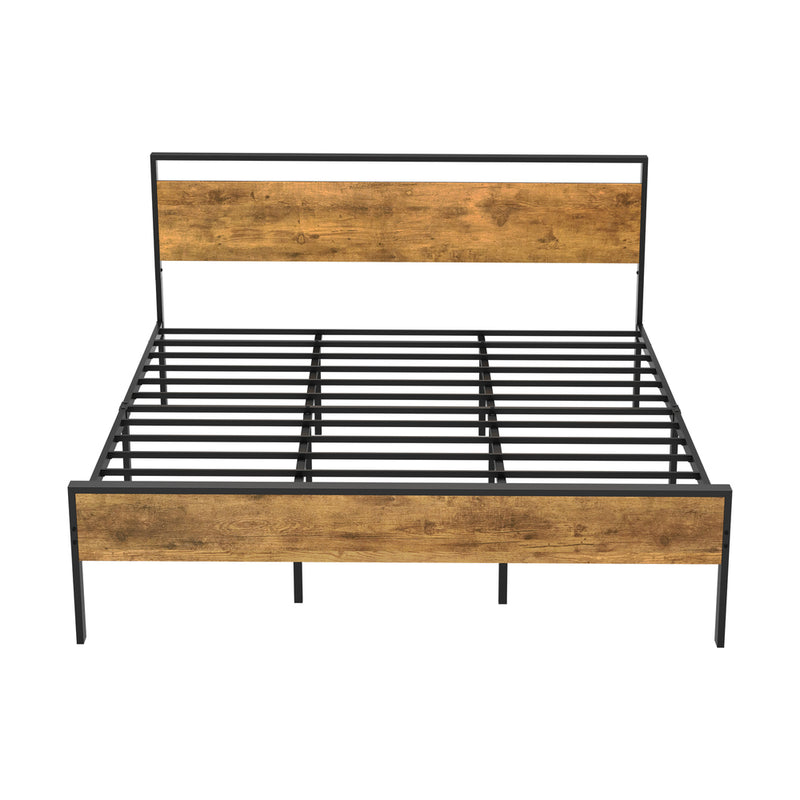 Oikiture King Metal Bed Frame Platform Bed Base Natural