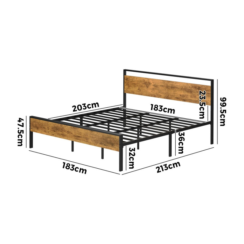 Oikiture King Metal Bed Frame Platform Bed Base Natural