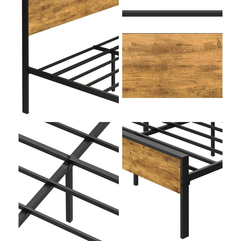 Oikiture King Metal Bed Frame Platform Bed Base Natural