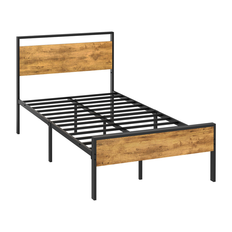Oikiture King Single Metal Bed Frame Platform Bed Base Natural