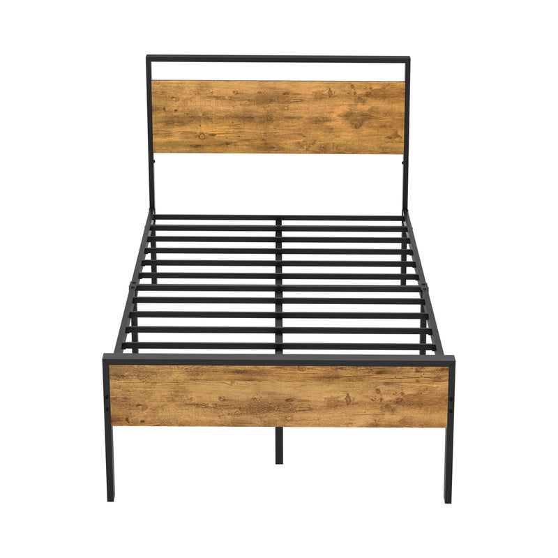 Oikiture King Single Metal Bed Frame Platform Bed Base Natural