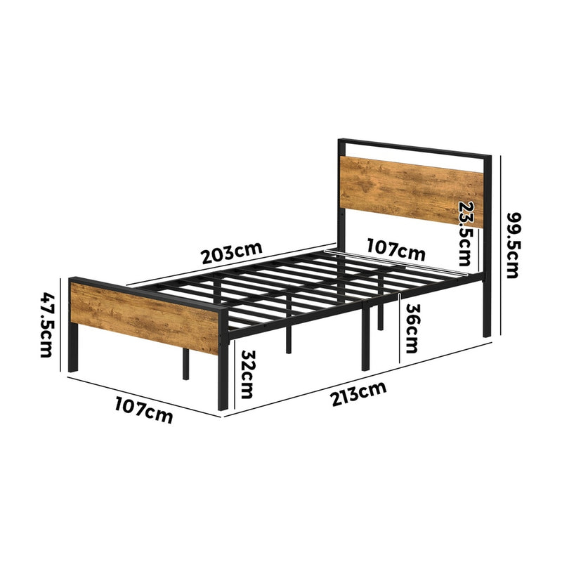 Oikiture King Single Metal Bed Frame Platform Bed Base Natural