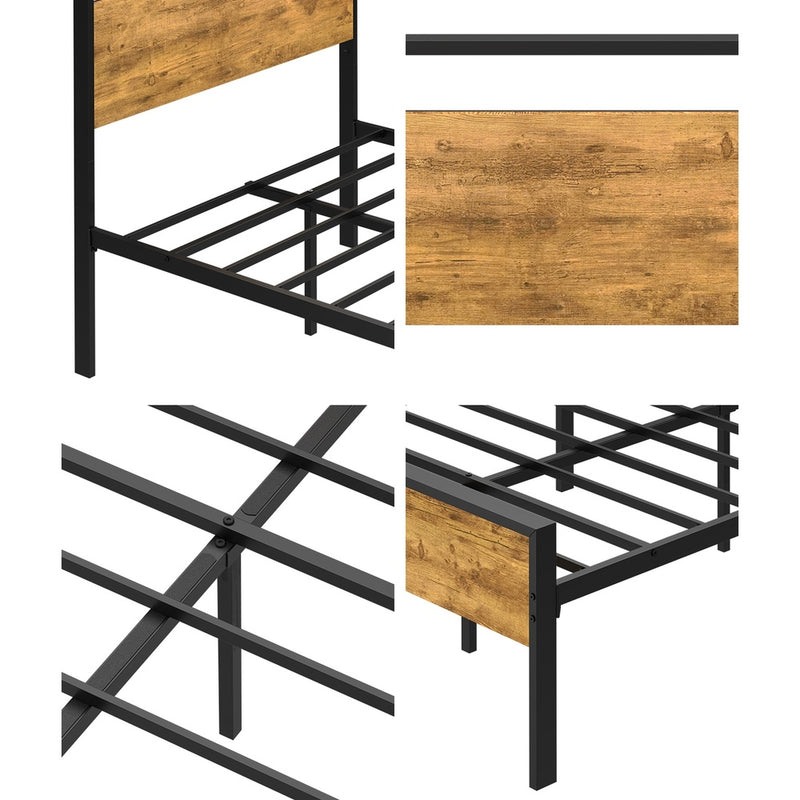Oikiture King Single Metal Bed Frame Platform Bed Base Natural