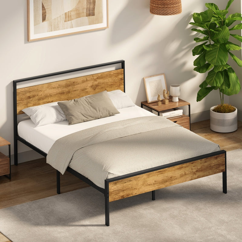 Oikiture Queen Metal Bed Frame Platform Bed Base Natural