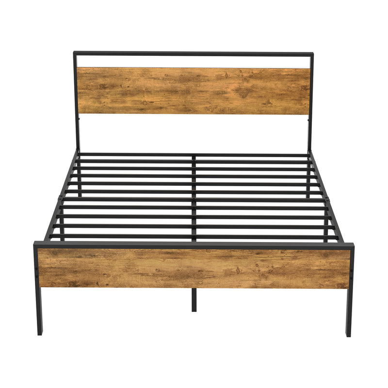 Oikiture Queen Metal Bed Frame Platform Bed Base Natural