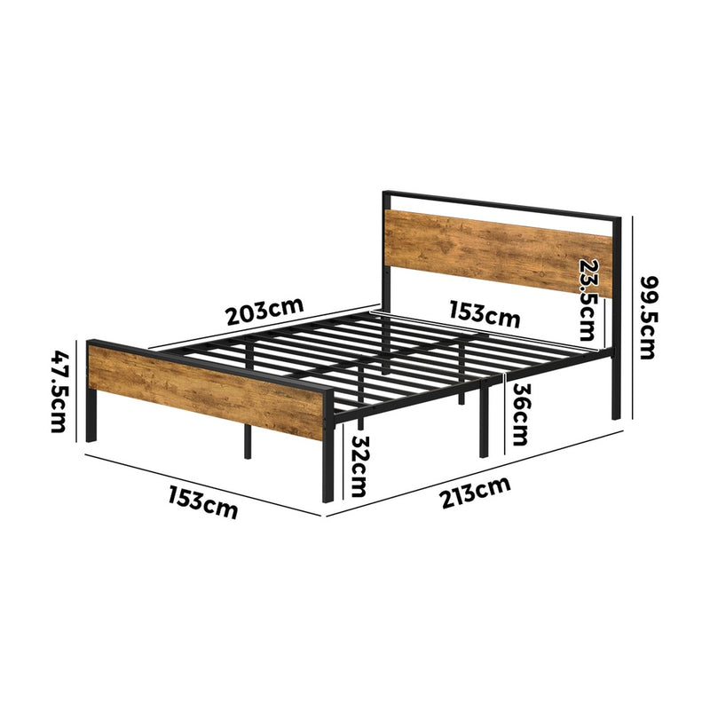 Oikiture Queen Metal Bed Frame Platform Bed Base Natural