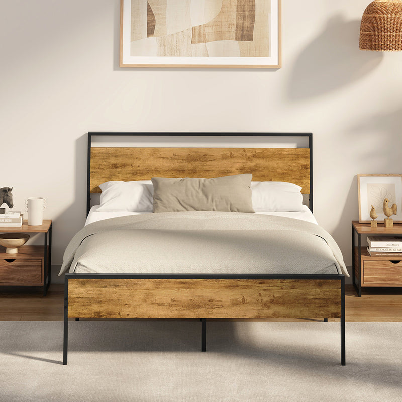 Oikiture Queen Metal Bed Frame Platform Bed Base Natural