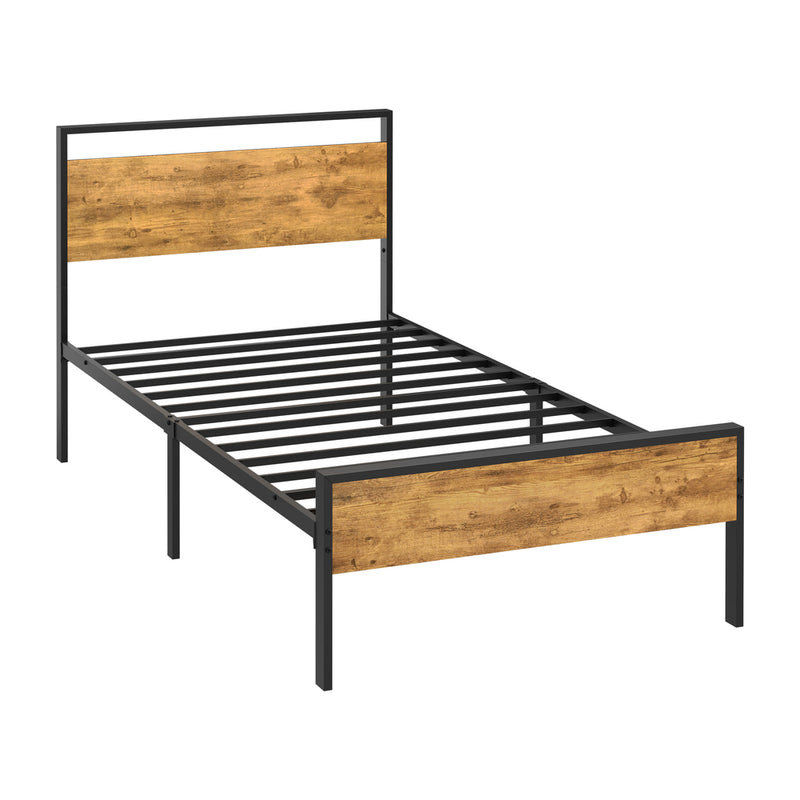 Oikiture Single Metal Bed Frame Platform Bed Base Natural