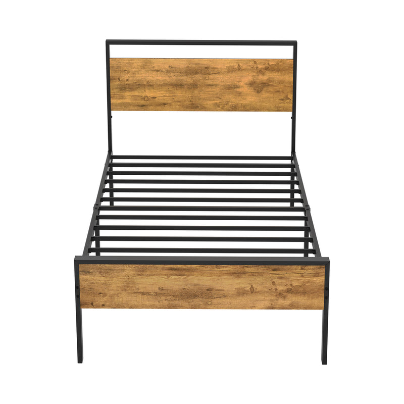 Oikiture Single Metal Bed Frame Platform Bed Base Natural