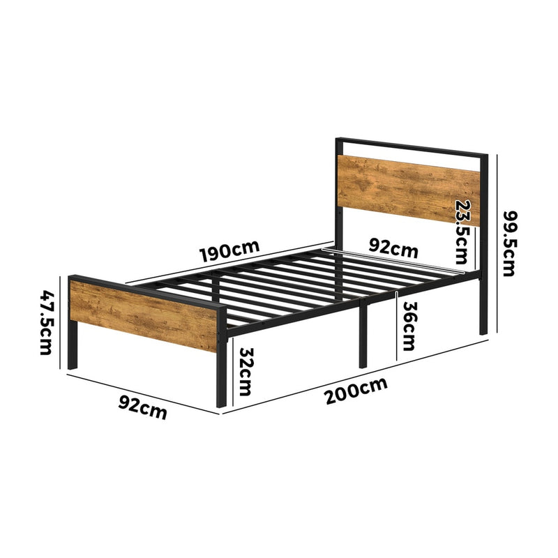 Oikiture Single Metal Bed Frame Platform Bed Base Natural
