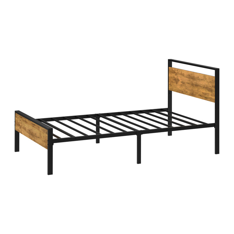 Oikiture Single Metal Bed Frame Platform Bed Base Natural