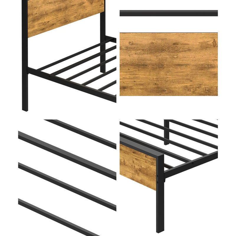 Oikiture Single Metal Bed Frame Platform Bed Base Natural