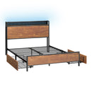 Oikiture Metal Bed Frame Double Size LED Headboard 2 Storage Drawers USB