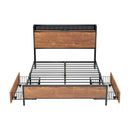 Oikiture Metal Bed Frame Double Size LED Headboard 2 Storage Drawers USB