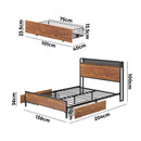 Oikiture Metal Bed Frame Double Size LED Headboard 2 Storage Drawers USB