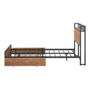 Oikiture Metal Bed Frame Double Size LED Headboard 2 Storage Drawers USB