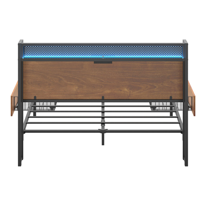 Oikiture Metal Bed Frame Double LED Headboard 2 Storage Drawers USB
