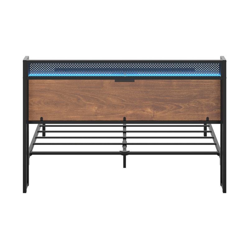 Oikiture Metal Bed Frame King LED Light USB Charge Storage Headboard
