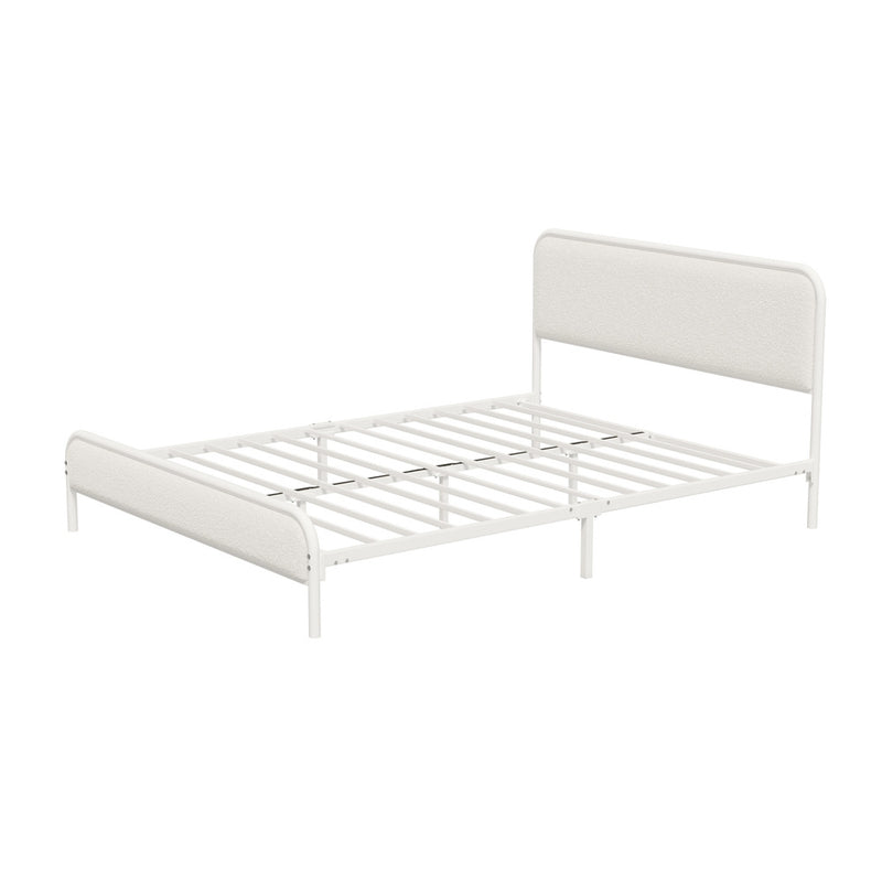 Oikiture Metal Bed Frame Queen Size Bedhead Boucle Fabric Beige