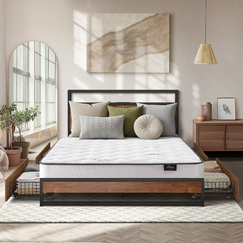 Oikiture Metal Bed Frame Queen LED 4 Drawers USB with Mattress